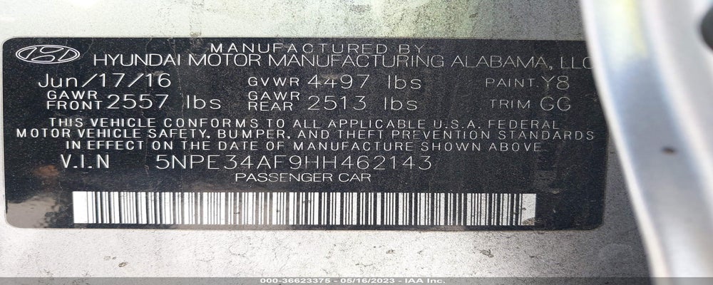 5NPE34AF9HH462143 2017 HYUNDAI SONATA photo no. 9