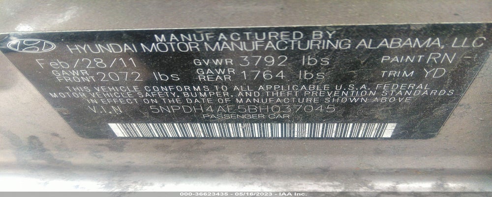 5NPDH4AE5BH037045 2011 HYUNDAI ELANTRA photo no. 9