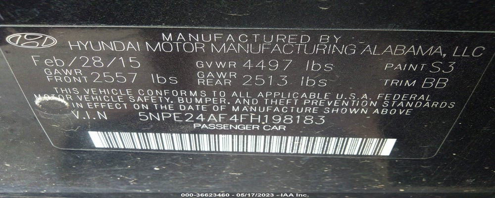 5NPE24AF4FH198183 2015 HYUNDAI SONATA photo no. 9