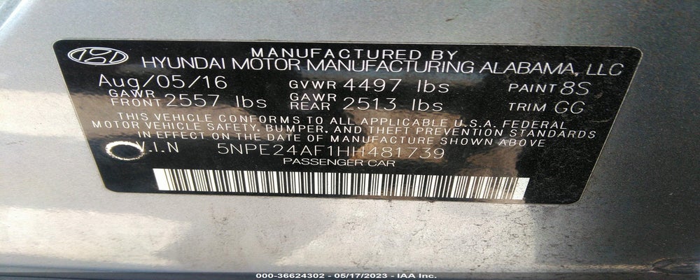 5NPE24AF1HH481739 2017 HYUNDAI SONATA photo no. 9