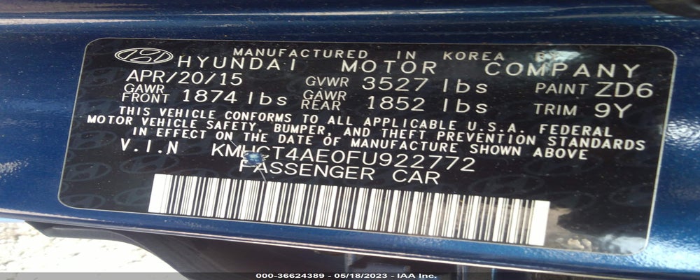 KMHCT4AE0FU922772 2015 HYUNDAI ACCENT photo no. 9