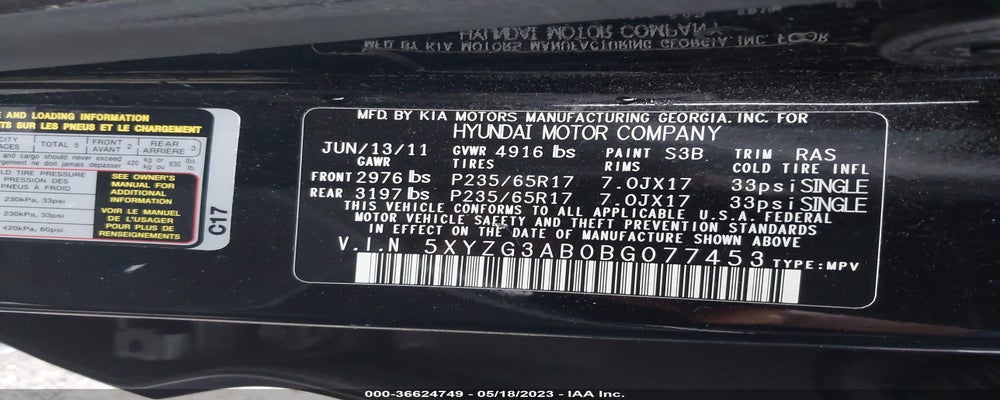 5XYZG3AB0BG077453 2011 HYUNDAI SANTA FE photo no. 9
