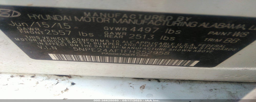 5NPE24AF1FH252958 2015 HYUNDAI SONATA photo no. 9