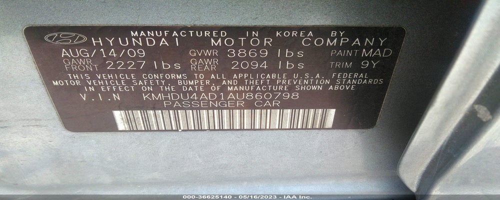 KMHDU4AD1AU860798 2010 HYUNDAI ELANTRA photo no. 9