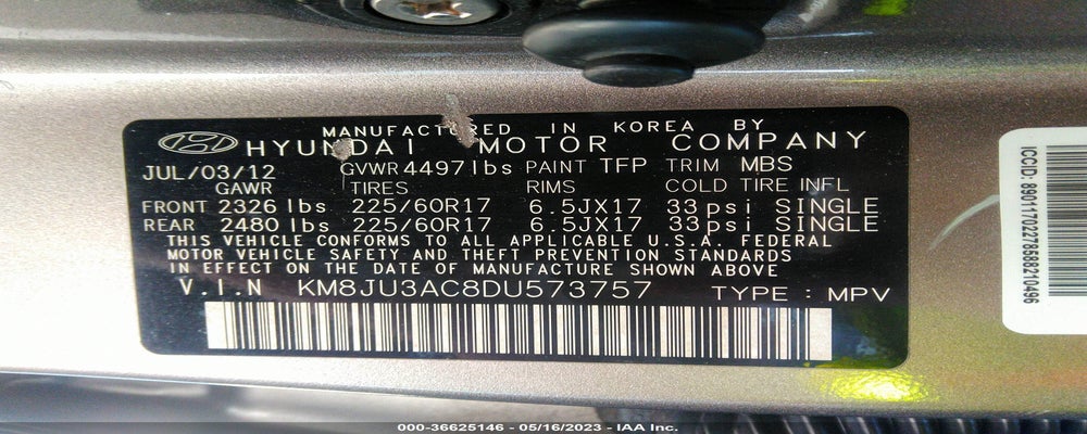 KM8JU3AC8DU573757 2013 HYUNDAI TUCSON photo no. 9