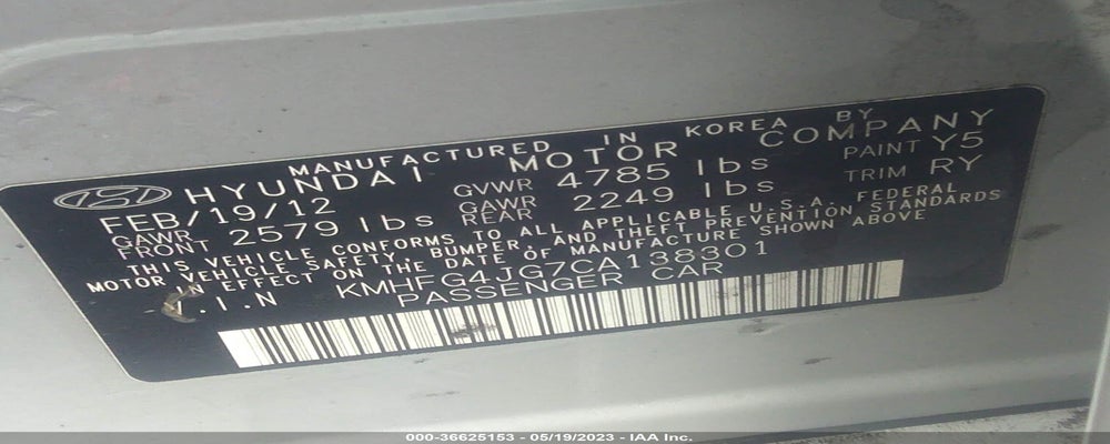 KMHFG4JG7CA138301 2012 HYUNDAI AZERA photo no. 9