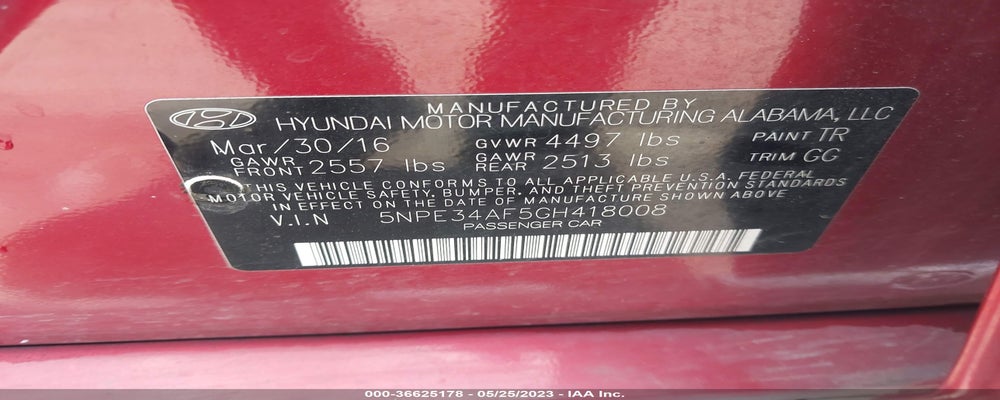 5NPE34AF5GH418008 2016 HYUNDAI SONATA photo no. 9