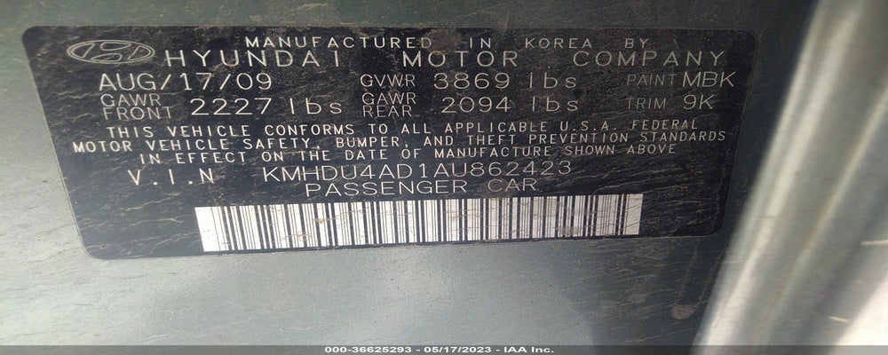KMHDU4AD1AU862423 2010 HYUNDAI ELANTRA photo no. 9