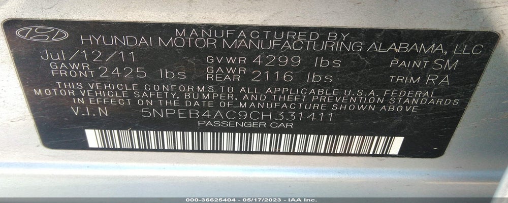 5NPEB4AC9CH331411 2012 HYUNDAI SONATA photo no. 9