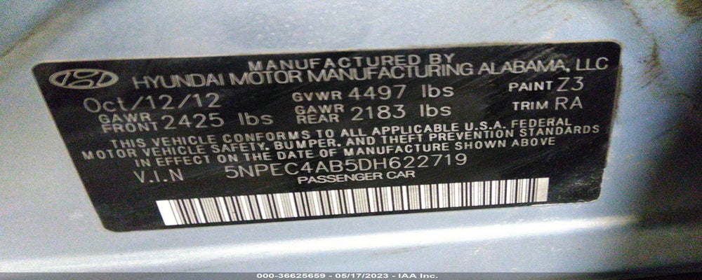 5NPEC4AB5DH622719 2013 HYUNDAI SONATA photo no. 9