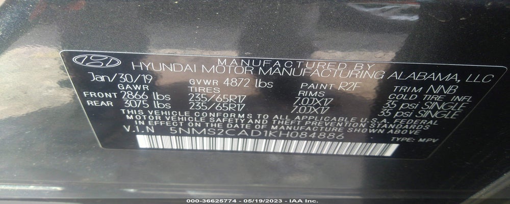 5NMS2CAD1KH084886 2019 HYUNDAI SANTA FE photo no. 9