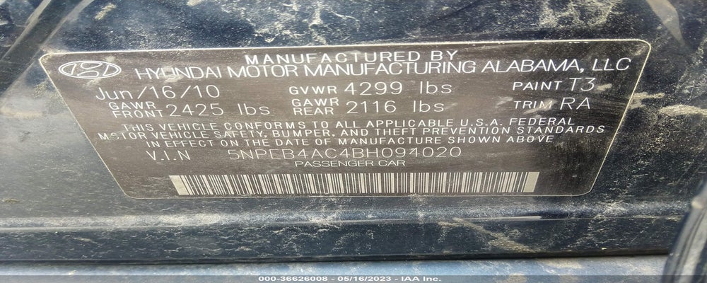 5NPEB4AC4BH094020 2011 HYUNDAI SONATA photo no. 9