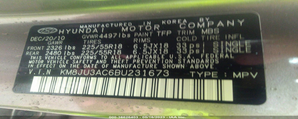 KM8JU3AC6BU231673 2011 HYUNDAI TUCSON photo no. 9