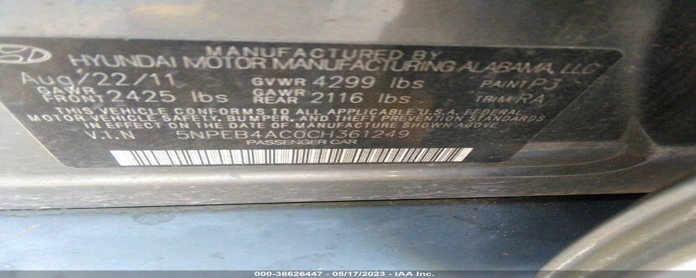 5NPEB4AC0CH361249 2012 HYUNDAI SONATA photo no. 9