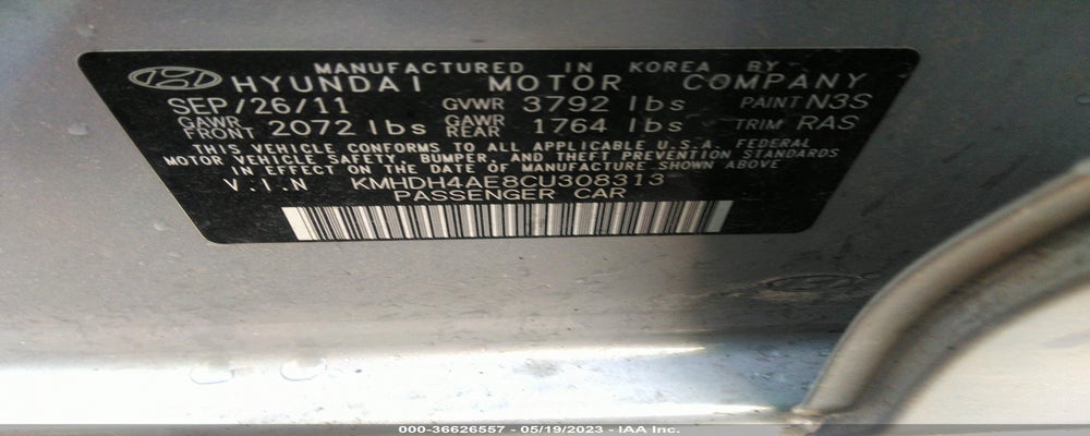 KMHDH4AE8CU308313 2012 HYUNDAI ELANTRA photo no. 9