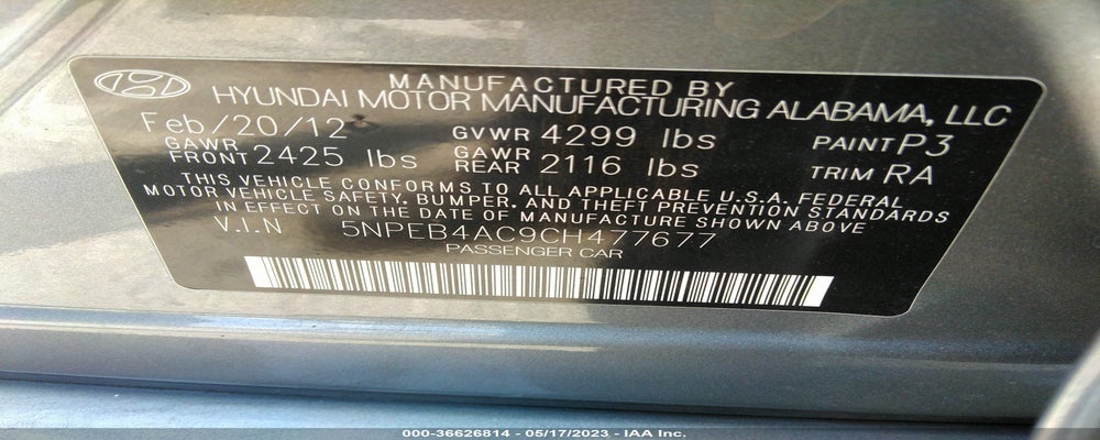 5NPEB4AC9CH477677 2012 HYUNDAI SONATA photo no. 9