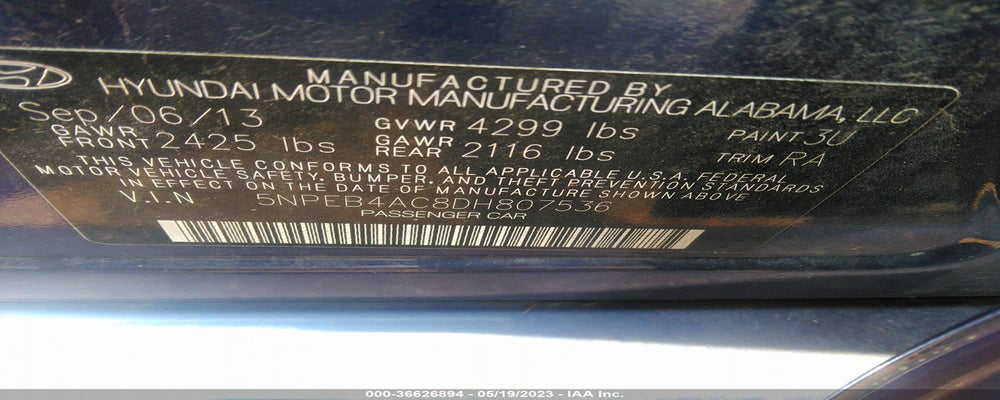 5NPEB4AC8DH807536 2013 HYUNDAI SONATA photo no. 9