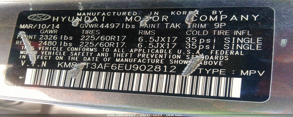 KM8JT3AF6EU902812 2014 HYUNDAI TUCSON photo no. 9
