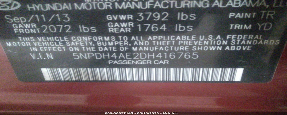 5NPDH4AE2DH416765 2013 HYUNDAI ELANTRA photo no. 9