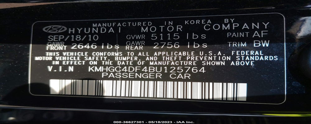 KMHGC4DF4BU125764 2011 HYUNDAI GENESIS photo no. 9