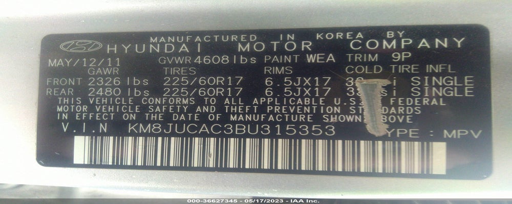 KM8JUCAC3BU315353 2011 HYUNDAI TUCSON photo no. 9