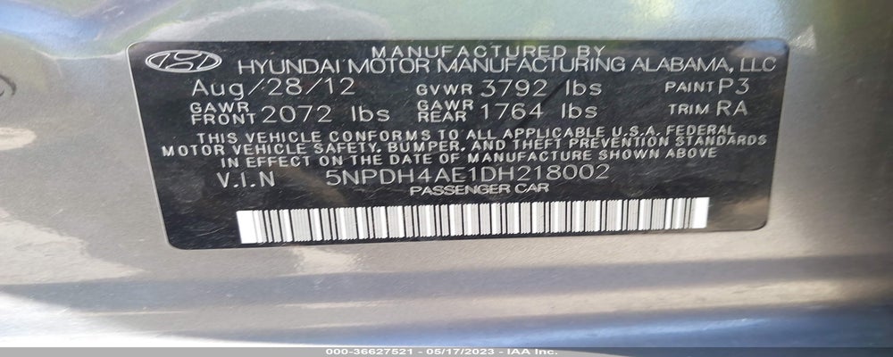 5NPDH4AE1DH218002 2013 HYUNDAI ELANTRA photo no. 9