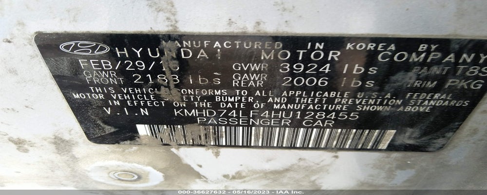 KMHD74LF4HU128455 2017 HYUNDAI ELANTRA photo no. 9