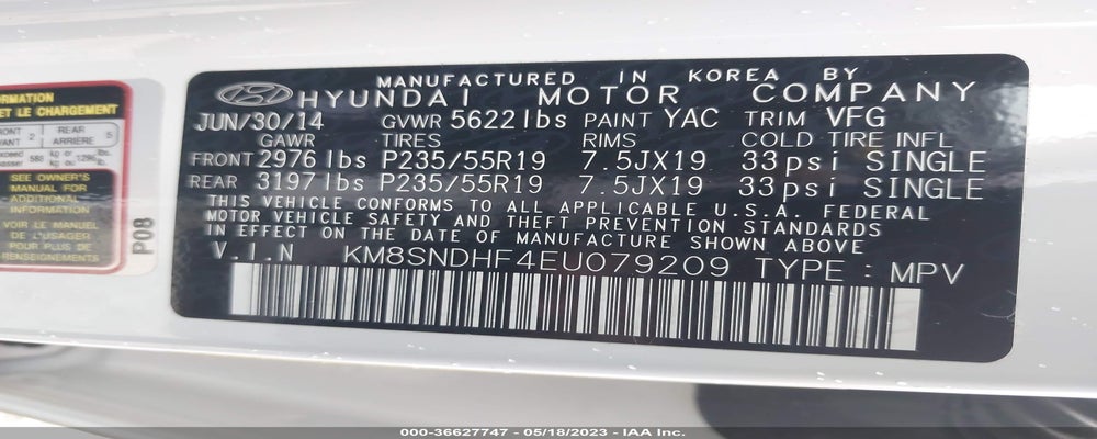 KM8SNDHF4EU079209 2014 HYUNDAI SANTA FE photo no. 9