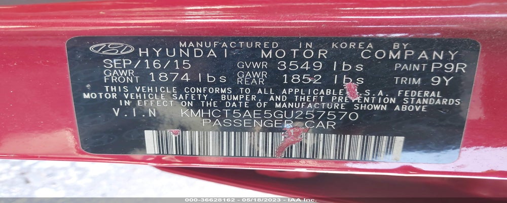 KMHCT5AE5GU257570 2016 HYUNDAI ACCENT photo no. 9