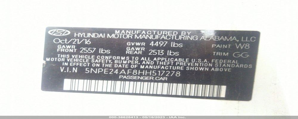 5NPE24AF8HH517278 2017 HYUNDAI SONATA photo no. 9