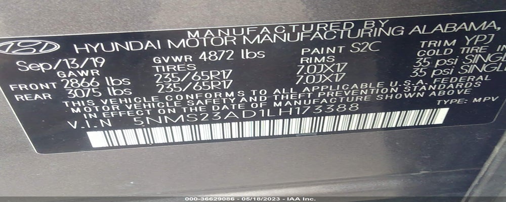 5NMS23AD1LH173388 2020 HYUNDAI SANTA FE photo no. 9