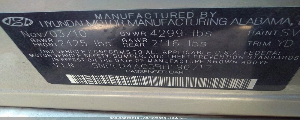 5NPEB4AC5BH196717 2011 HYUNDAI SONATA photo no. 9