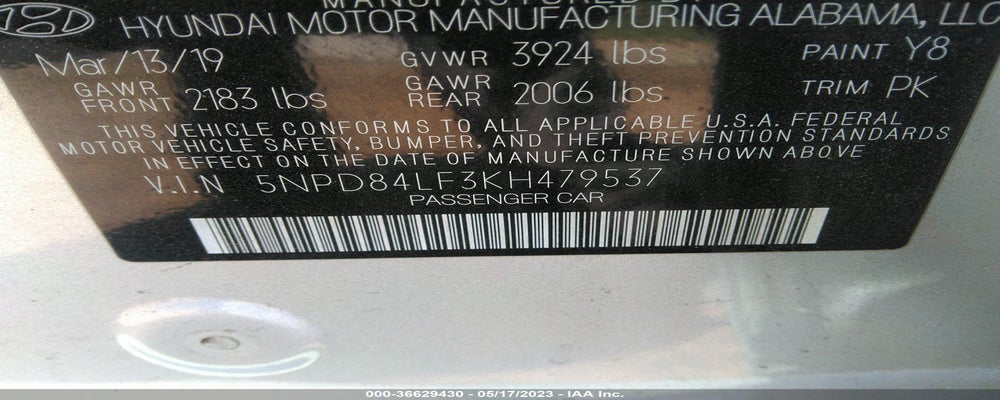 5NPD84LF3KH479537 2019 HYUNDAI ELANTRA photo no. 9