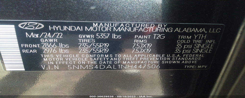 5NMS4DAL1NH447506 2022 HYUNDAI SANTA FE photo no. 9