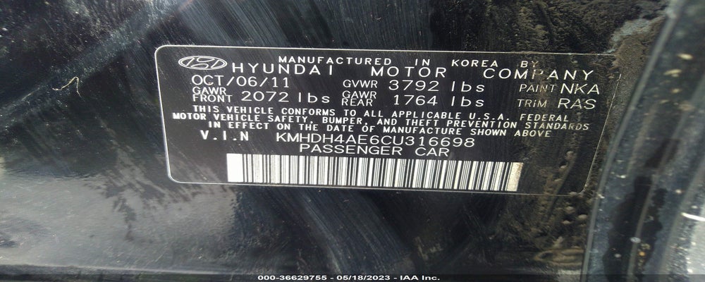 KMHDH4AE6CU316698 2012 HYUNDAI ELANTRA photo no. 9
