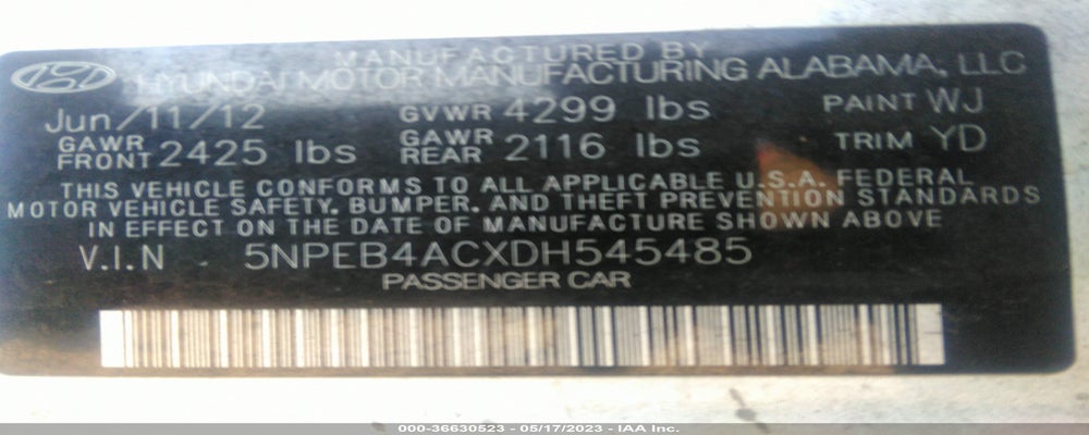 5NPEB4ACXDH545485 2013 HYUNDAI SONATA photo no. 9