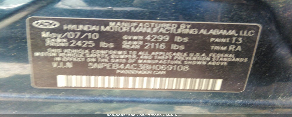 5NPEB4AC3BH069108 2011 HYUNDAI SONATA photo no. 9
