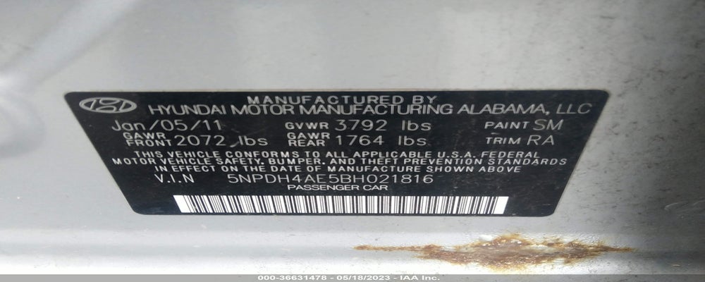 5NPDH4AE5BH021816 2011 HYUNDAI ELANTRA photo no. 9