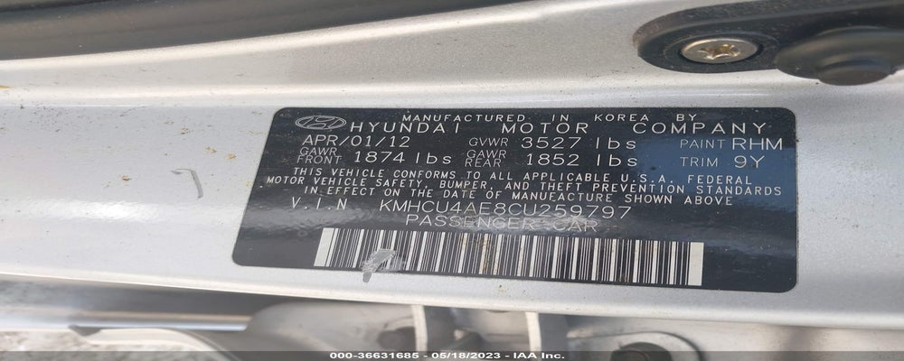 KMHCU4AE8CU259797 2012 HYUNDAI ACCENT photo no. 9