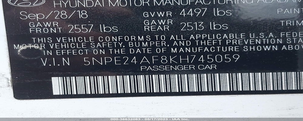 5NPE24AF8KH745059 2019 HYUNDAI SONATA photo no. 9