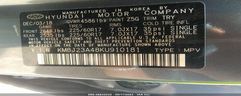 KM8J23A48KU910181 2019 HYUNDAI TUCSON photo no. 9