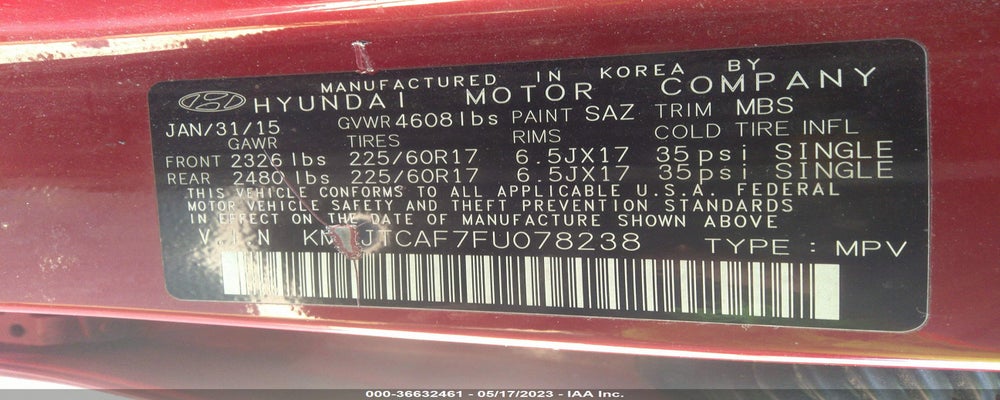 KM8JTCAF7FU078238 2015 HYUNDAI TUCSON photo no. 9