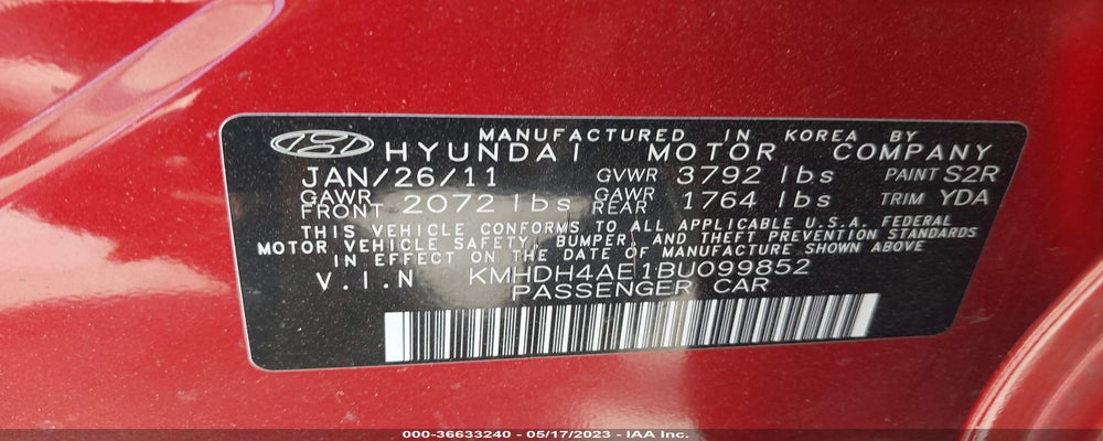 KMHDH4AE1BU099852 2011 HYUNDAI ELANTRA photo no. 9