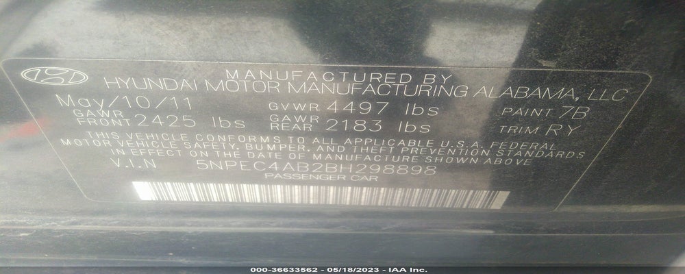 5NPEC4AB2BH298898 2011 HYUNDAI SONATA photo no. 9