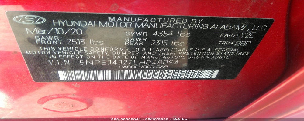 5NPEJ4J27LH048094 2020 HYUNDAI SONATA photo no. 9