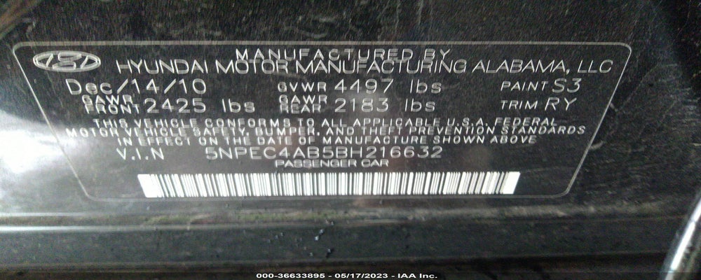 5NPEC4AB5BH216632 2011 HYUNDAI SONATA photo no. 9