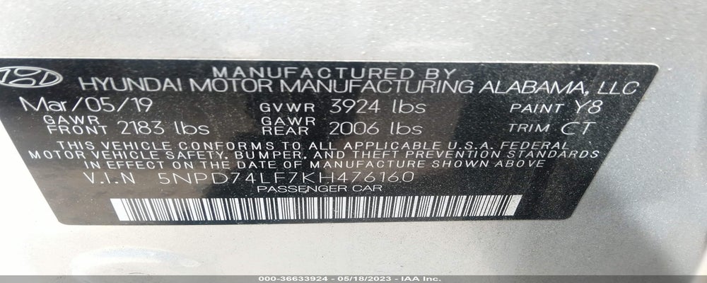 5NPD74LF7KH476160 2019 HYUNDAI ELANTRA photo no. 9