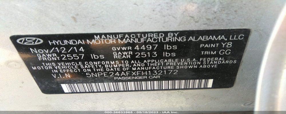 5NPE24AFXFH132172 2015 HYUNDAI SONATA photo no. 9