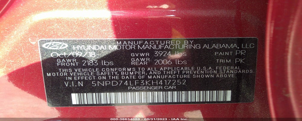 5NPD74LF3KH417252 2019 HYUNDAI ELANTRA photo no. 9