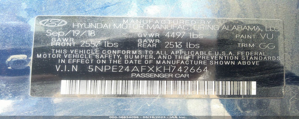 5NPE24AFXKH742664 2019 HYUNDAI SONATA photo no. 9